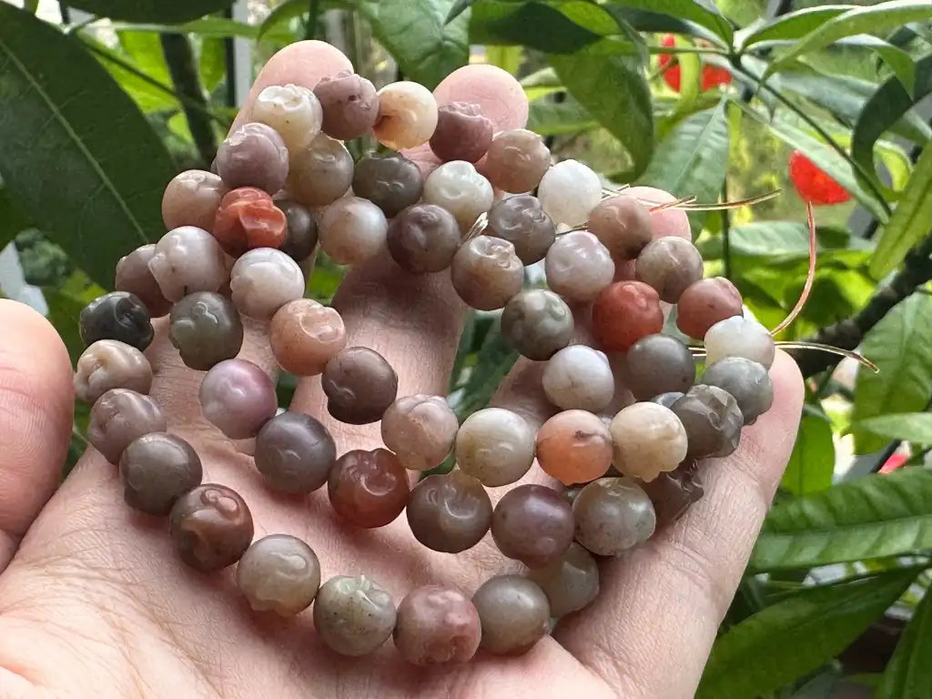 Tibet Rare Old Multicolor Tibetan Agate Buddha Carving 8mm Bracelet A Grade 100% Natural Crystal Gemstone - JING WEN CRYSTAL