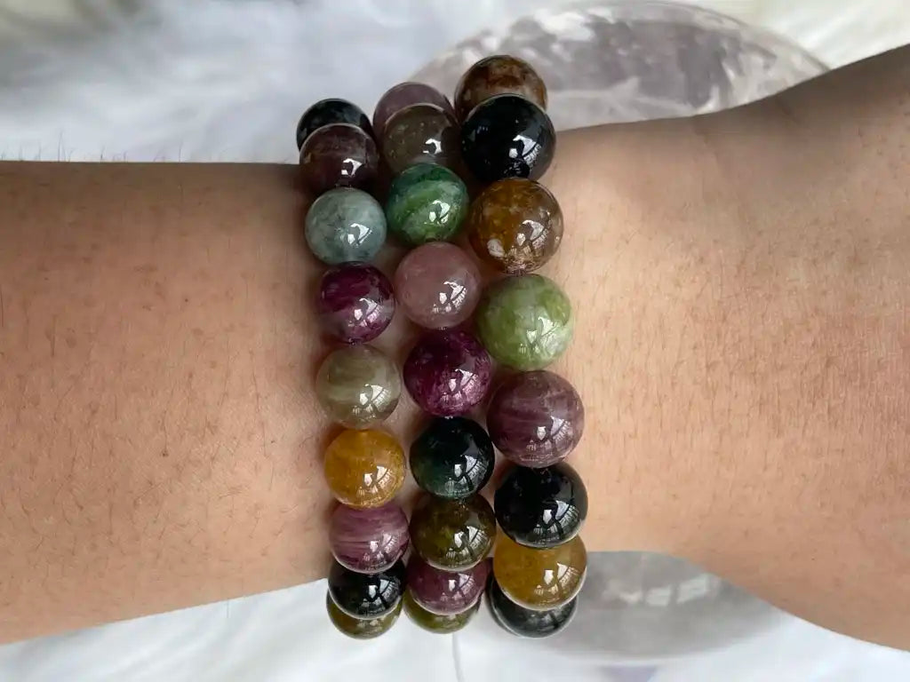 Brazil Multicolor Tourmaline Old Mine Bracelet A Grade 100% Natural Crystal Gemstone - JING WEN CRYSTAL