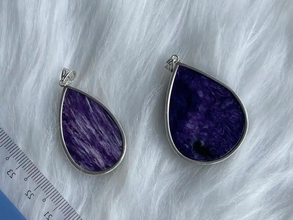 Russia Charoite Pendant in Silver 925 A Grade 100% Natural Crystal Gemstone - JING WEN CRYSTAL