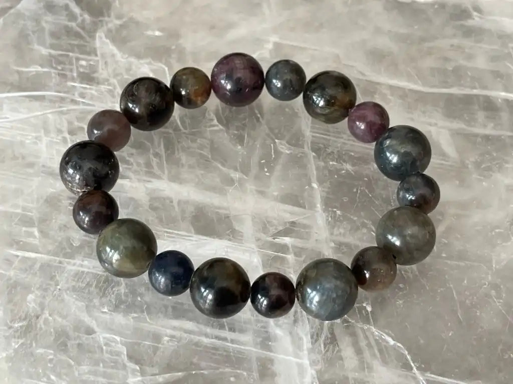 India Multicolor Sapphire Bracelet 7-12mm A Grade 100% Natural Crystal Gemstone - JING WEN CRYSTAL