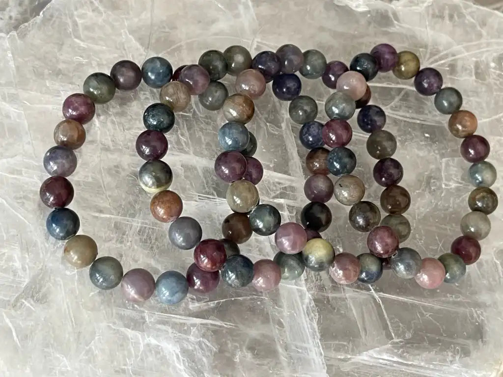 India Multicolor Sapphire Bracelet 8-9mm A Grade 100% Natural Crystal Gemstone - JING WEN CRYSTAL