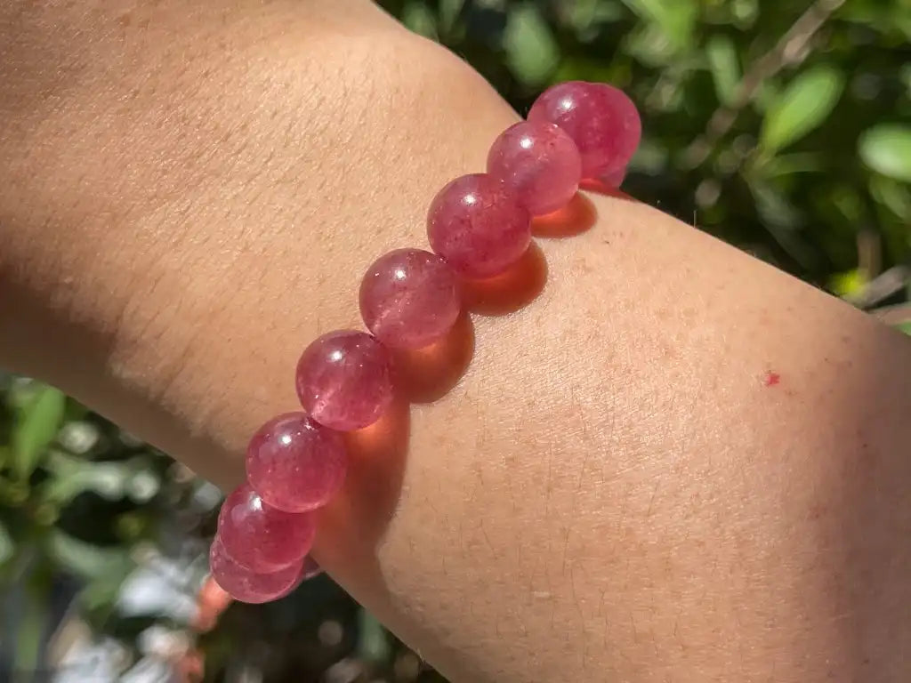 Russia Strawberry Quartz Bracelet A Grade 100% Natural Crystal Gemstone - JING WEN CRYSTAL