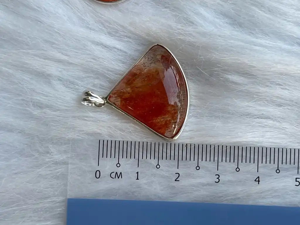 Tanzania Golden Strawberry Sunstone Pendant in Silver 925 A Grade 100% Natural Crystal Gemstone - JING WEN CRYSTAL