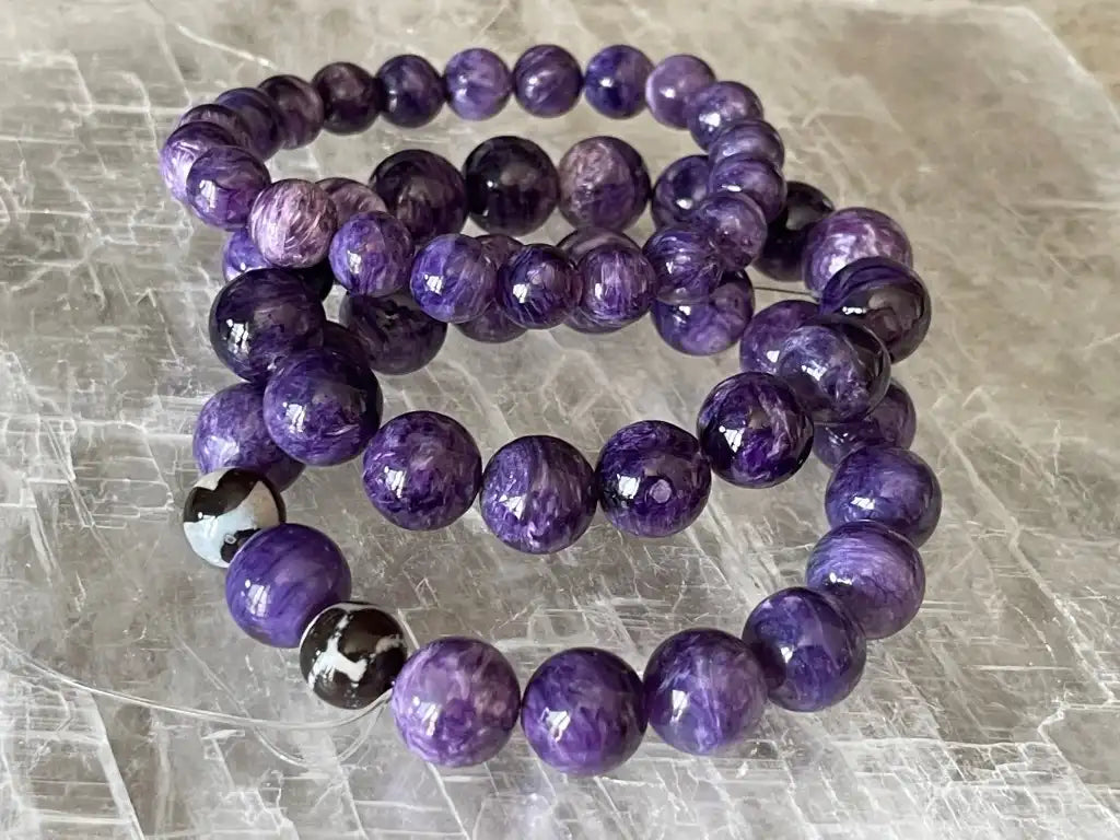 Russia Charoite Bracelet A Grade 100% Natural Crystal Gemstone - JING WEN CRYSTAL