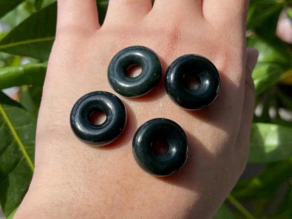 Russia Old Dark Jade Donut Pendant A Grade 100% Natural Crystal Gemstone - JING WEN CRYSTAL