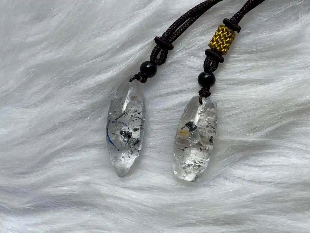 USA Herkimer Quartz Diamond with Enhydro Pendant with Rope 100% Natural Crystal Gemstone - JING WEN CRYSTAL