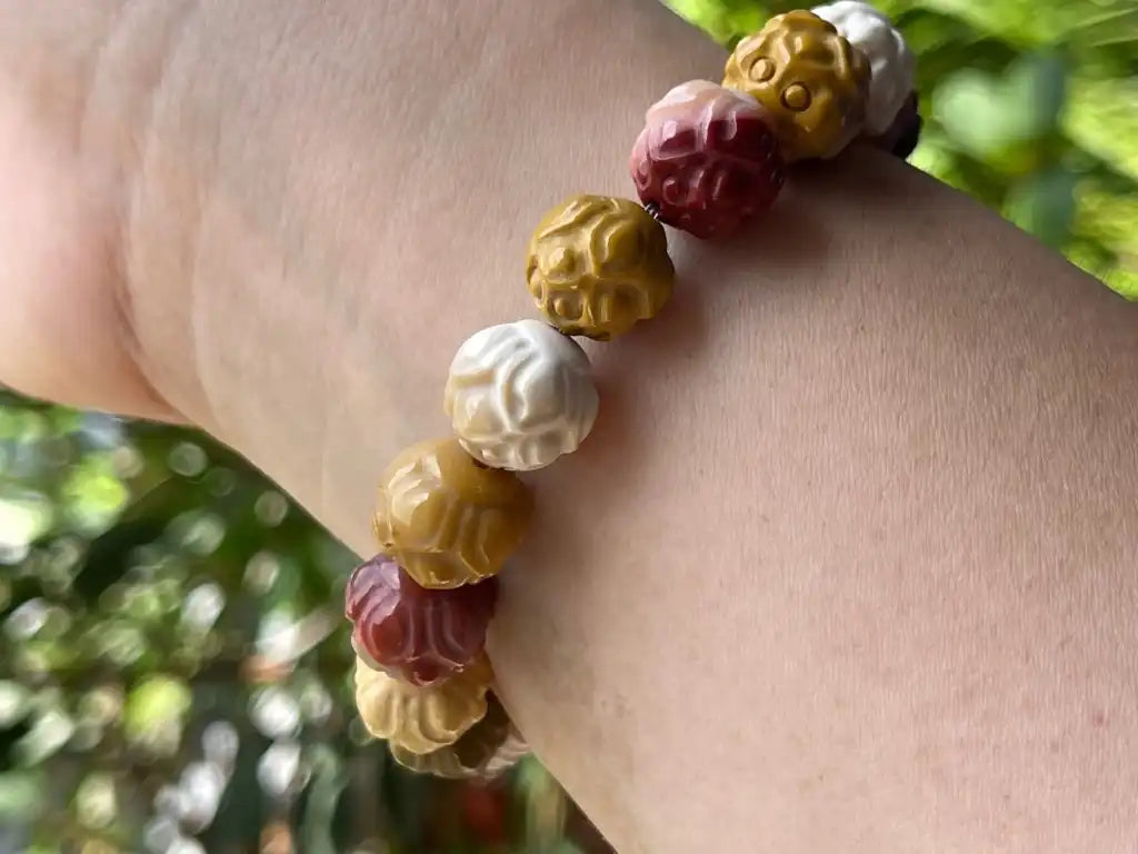 Australia Mookaite in Carved Lotus Bracelet A Grade 100% Natural Crystal Gemstone - JING WEN CRYSTAL