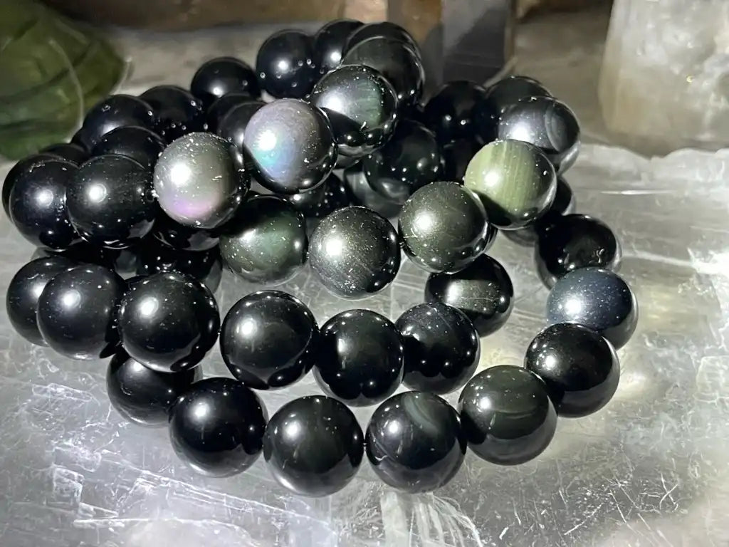 Healing Natural Gemstone Bracelet Rainbow Black Obsidian