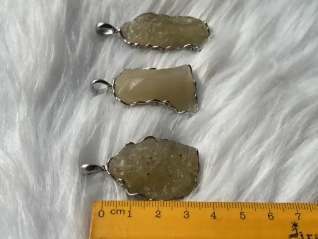 Libya Raw Gold Tektite Pendant A Grade in Silver 925 100% Natural Crystal Gemstone - JING WEN CRYSTAL
