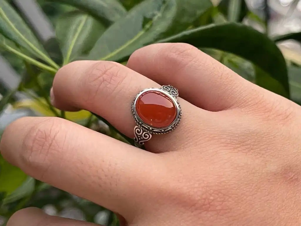 India Red Agate Adjustable Ring A Grade in Silver 925 100% Natural Cry –  JING WEN CRYSTAL