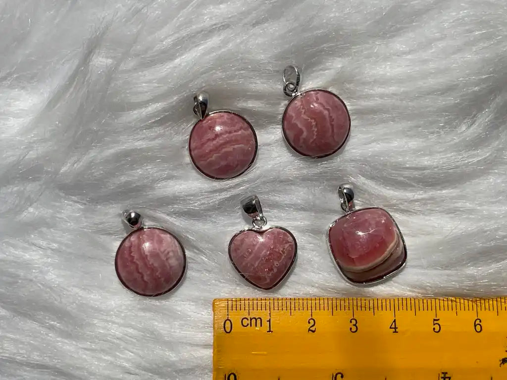 Argentina Rhodochrosite Pendant in Silver 925 A Grade 100% Natural Crystal Gemstone - JING WEN CRYSTAL