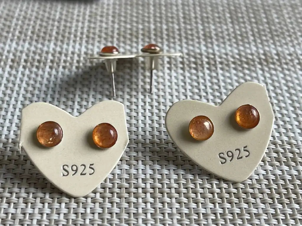 India Golden Sunstone Earring with Silver 925 (1 Pair- 2 Pieces) A Grade 100% Natural Crystal Gemstone - JING WEN CRYSTAL