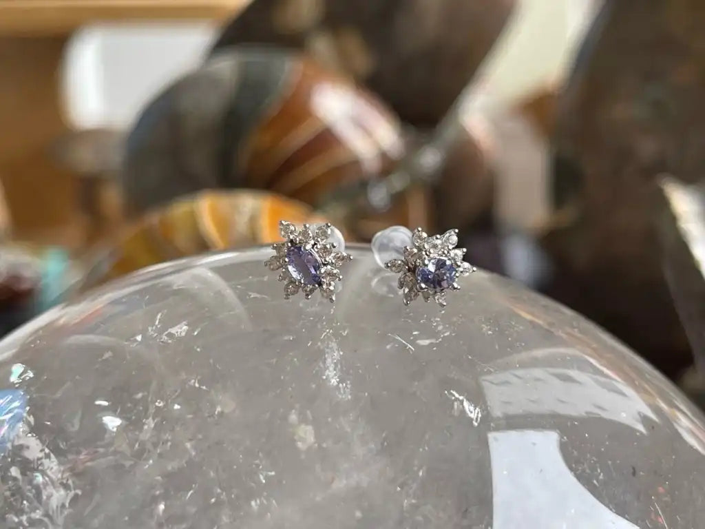 Tanzania Tanzanite Earring A Grade with Silver 925 100% Natural Crystal - JING WEN CRYSTAL