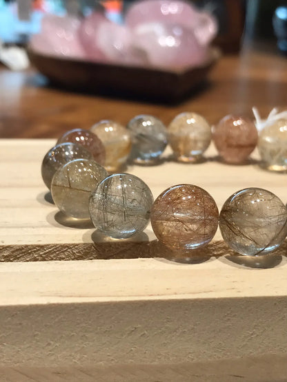 Brazil Mix Season Old Rutile Quartz Bracelet A Grade 100% Natural Crystal Gemstone