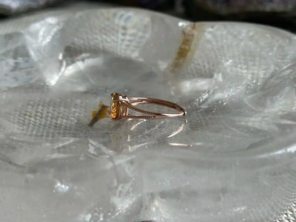 Madagascar Yellow Citrine Adjustable Ring A Grade in Silver 925 with Rose Gold Plated 100% Natural Crystal Gemstone - JING WEN CRYSTAL