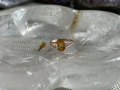 Madagascar Yellow Citrine Adjustable Ring A Grade in Silver 925 with Rose Gold Plated 100% Natural Crystal Gemstone - JING WEN CRYSTAL