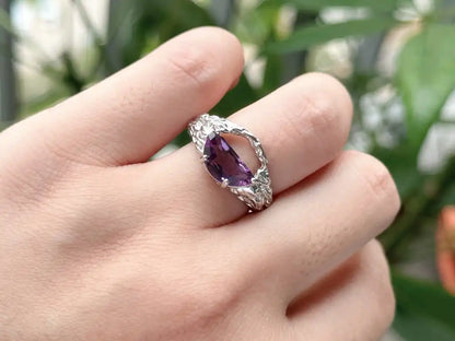 Brazil Amethyst Adjustable Ring Alluring Yin Yang A Grade in Silver 925 100% Natural Crystal Gemstone - JING WEN CRYSTAL