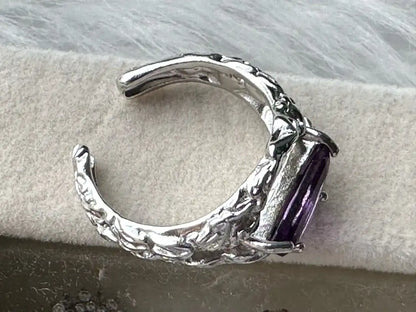 Brazil Amethyst Adjustable Ring Alluring Yin Yang A Grade in Silver 925 100% Natural Crystal Gemstone - JING WEN CRYSTAL