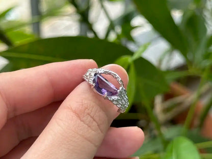 Brazil Amethyst Adjustable Ring Alluring Yin Yang A Grade in Silver 925 100% Natural Crystal Gemstone - JING WEN CRYSTAL