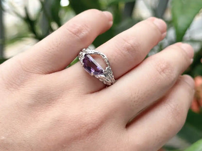 Brazil Amethyst Adjustable Ring Alluring Yin Yang A Grade in Silver 925 100% Natural Crystal Gemstone - JING WEN CRYSTAL