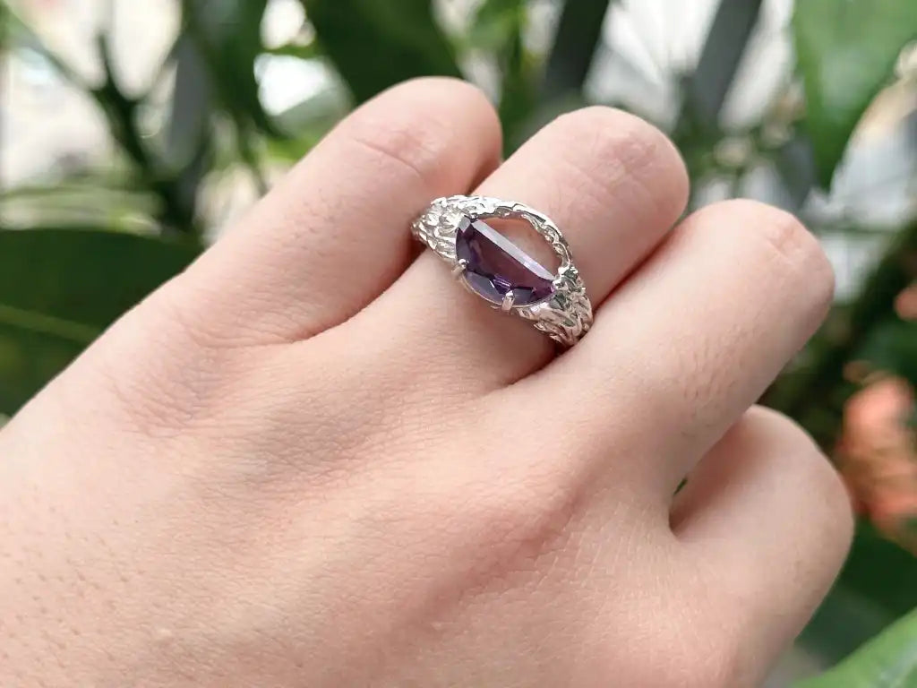 Brazil Amethyst Adjustable Ring Alluring Yin Yang A Grade in Silver 925 100% Natural Crystal Gemstone - JING WEN CRYSTAL
