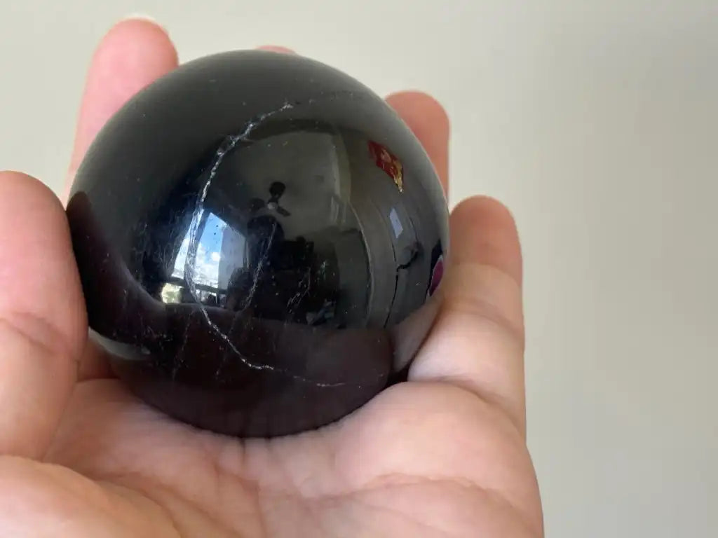 USA Black Tourmaline Sphere Ball 100% Natural Crystal Gemstone - JING WEN CRYSTAL