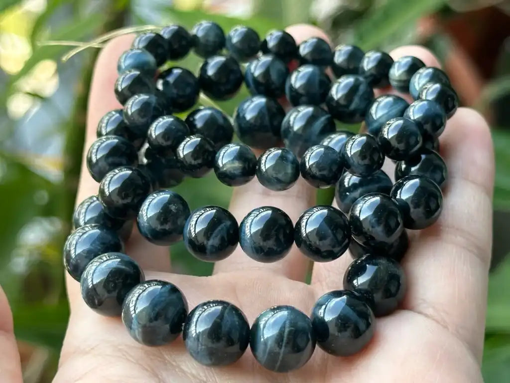 India Blue Tiger’s Eye Bracelet A Grade 100% Natural Crystal Gemstone - JING WEN CRYSTAL