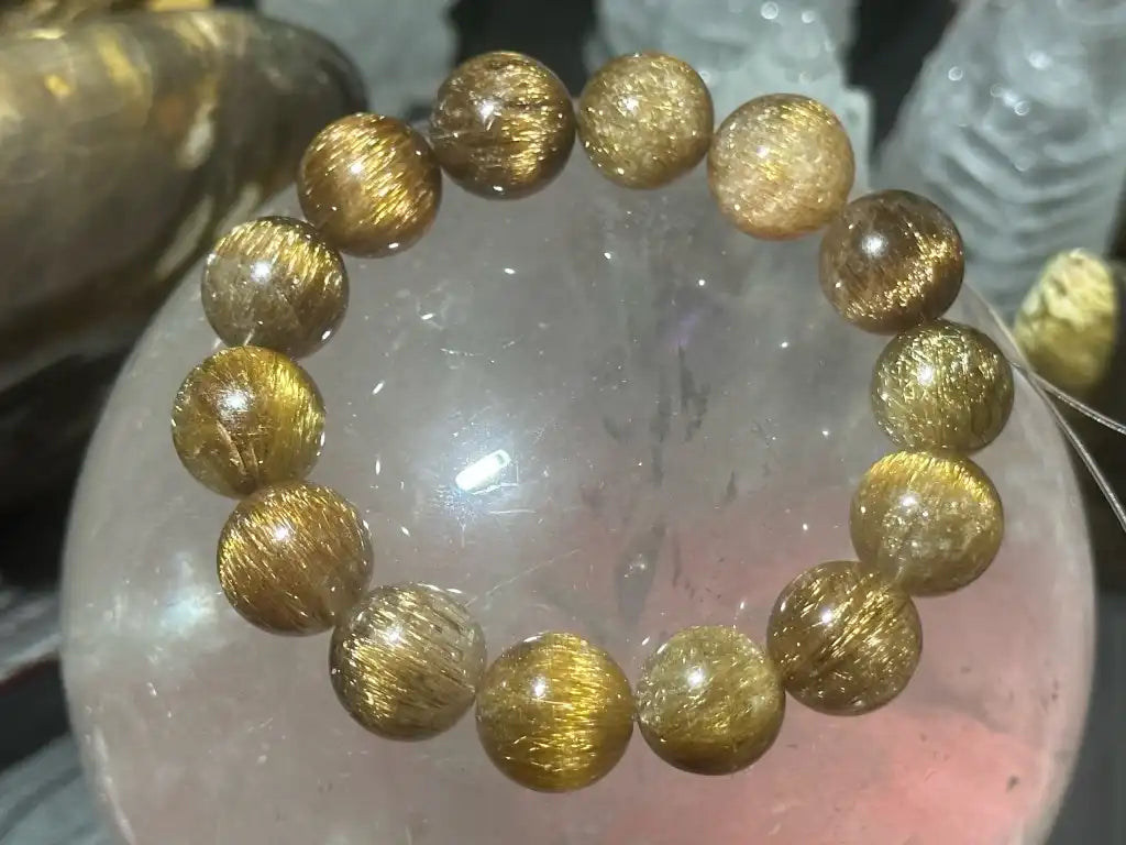 Brazil Old Mine Bronze Copper Gold Rutile Quartz Bracelet A Grade 100% Natural Crystal Gemstone - JING WEN CRYSTAL