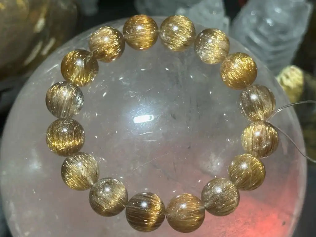 Brazil Old Mine Bronze Copper Gold Rutile Quartz Bracelet A Grade 100% Natural Crystal Gemstone - JING WEN CRYSTAL