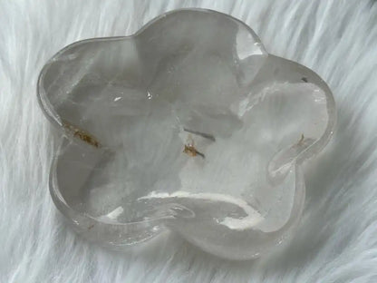 Brazil Clear Quartz Flower Cleansing Bowl 13cm 100% Natural Crystal Gemstone - JING WEN CRYSTAL