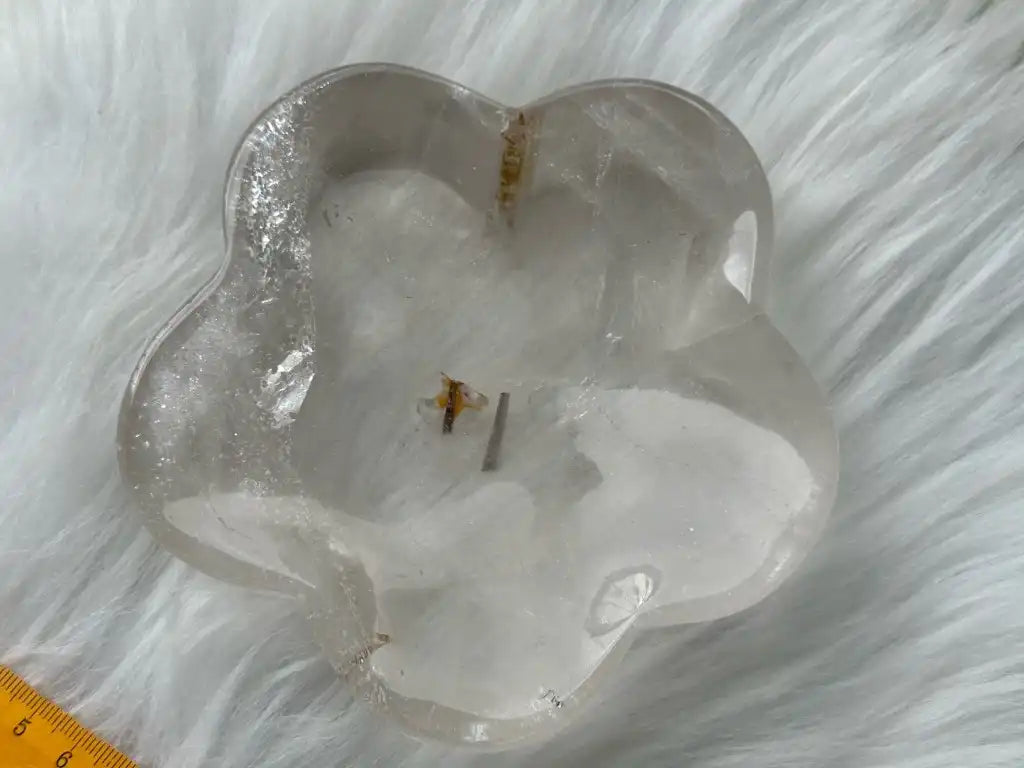 Brazil Clear Quartz Flower Cleansing Bowl 13cm 100% Natural Crystal Gemstone - JING WEN CRYSTAL