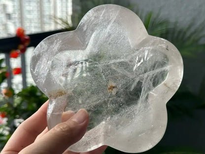 Brazil Clear Quartz Flower Cleansing Bowl 13cm 100% Natural Crystal Gemstone - JING WEN CRYSTAL