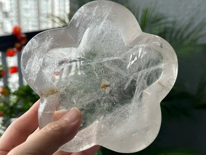 Brazil Clear Quartz Flower Cleansing Bowl 13cm 100% Natural Crystal Gemstone - JING WEN CRYSTAL