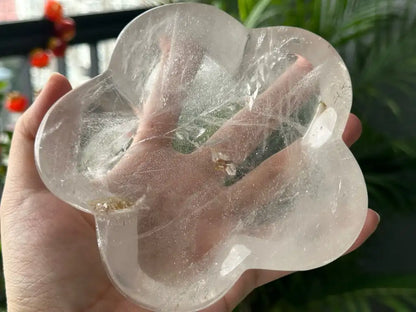 Brazil Clear Quartz Flower Cleansing Bowl 13cm 100% Natural Crystal Gemstone - JING WEN CRYSTAL