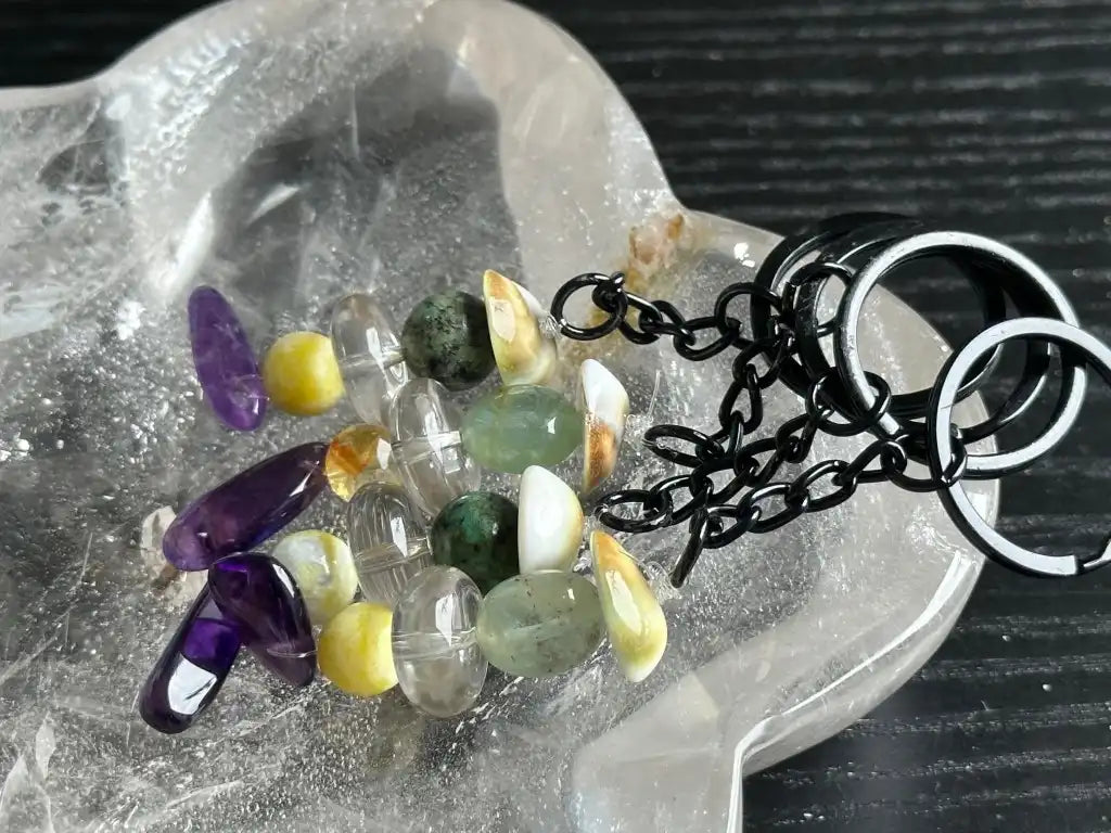 Five Element Crystal Gemstone Keychain with Gomati Chakra - JING WEN CRYSTAL