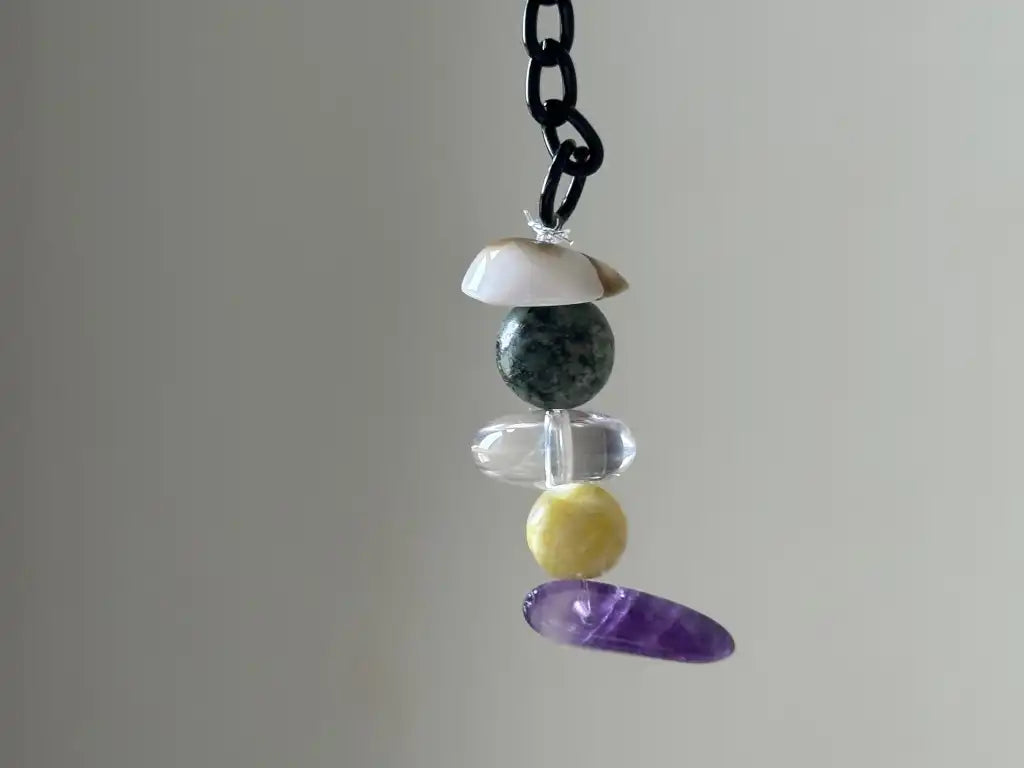 Five Element Crystal Gemstone Keychain with Gomati Chakra - JING WEN CRYSTAL