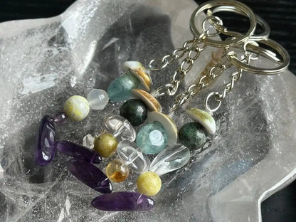 Five Element Crystal Gemstone Keychain with Gomati Chakra - JING WEN CRYSTAL