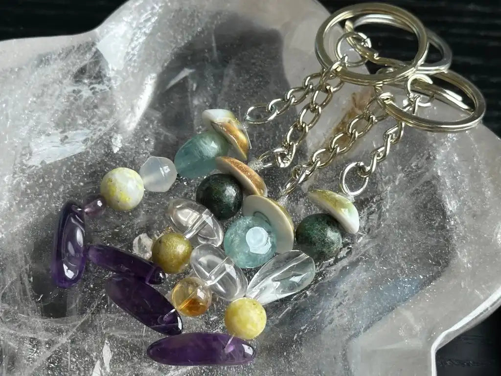 Five Element Crystal Gemstone Keychain with Gomati Chakra - JING WEN CRYSTAL