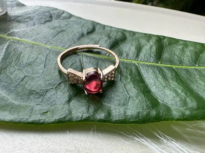 India Garnet Adjustable Ring A Grade with Silver 925 100% Natural Crystal Gemstone - JING WEN CRYSTAL