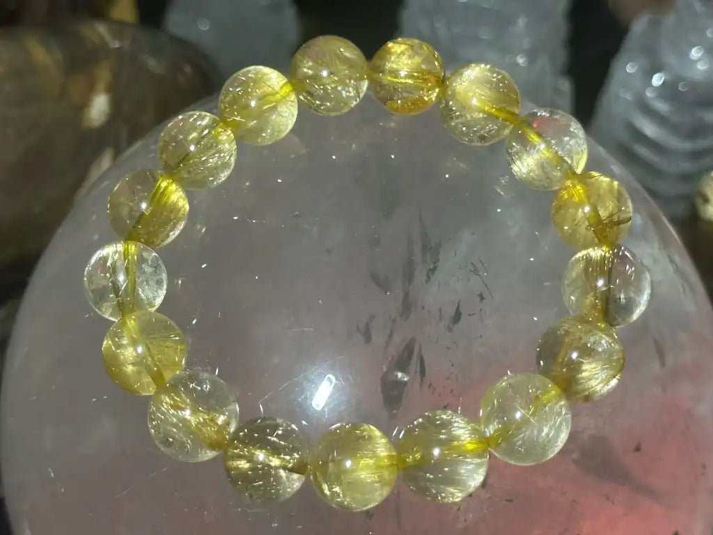 Brazil Gold Rutile Quartz Bracelet 11mm A Grade 100% Natural Crystal Gemstone - JING WEN CRYSTAL