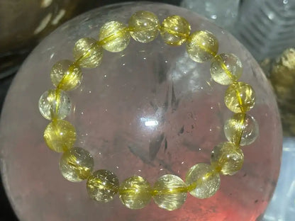 Brazil Gold Rutile Quartz Bracelet 11mm A Grade 100% Natural Crystal Gemstone - JING WEN CRYSTAL