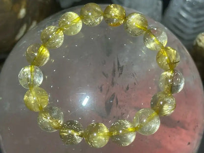 Brazil Gold Rutile Quartz Bracelet 11mm A Grade 100% Natural Crystal Gemstone - JING WEN CRYSTAL