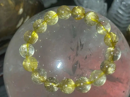 Brazil Gold Rutile Quartz Bracelet 11mm A Grade 100% Natural Crystal Gemstone - JING WEN CRYSTAL