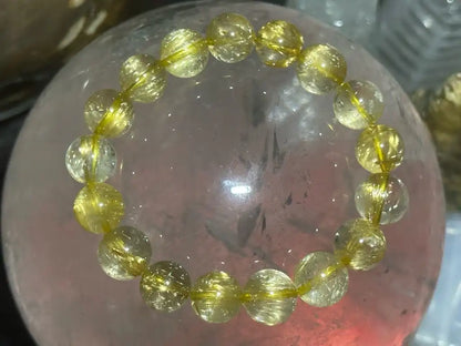 Brazil Gold Rutile Quartz Bracelet 11mm A Grade 100% Natural Crystal Gemstone - JING WEN CRYSTAL