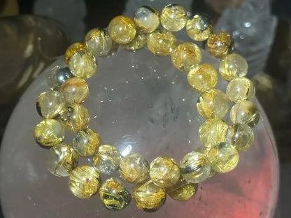 Brazil Old Mine Gold Rutile Quartz Bracelet A Grade 100% Natural Crystal Gemstone - JING WEN CRYSTAL