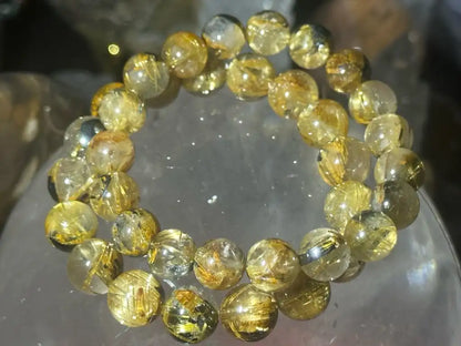 Brazil Old Mine Gold Rutile Quartz Bracelet A Grade 100% Natural Crystal Gemstone - JING WEN CRYSTAL