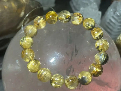 Brazil Old Mine Gold Rutile Quartz Bracelet A Grade 100% Natural Crystal Gemstone - JING WEN CRYSTAL