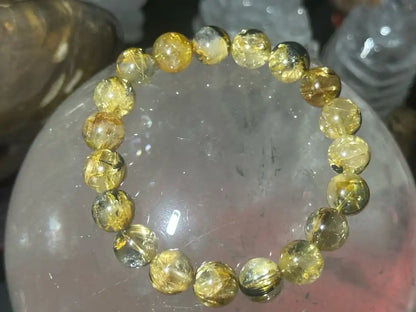 Brazil Old Mine Gold Rutile Quartz Bracelet A Grade 100% Natural Crystal Gemstone - JING WEN CRYSTAL