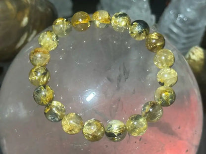 Brazil Old Mine Gold Rutile Quartz Bracelet A Grade 100% Natural Crystal Gemstone - JING WEN CRYSTAL