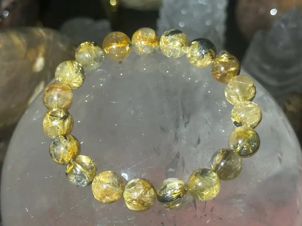 Brazil Old Mine Gold Rutile Quartz Bracelet A Grade 100% Natural Crystal Gemstone - JING WEN CRYSTAL